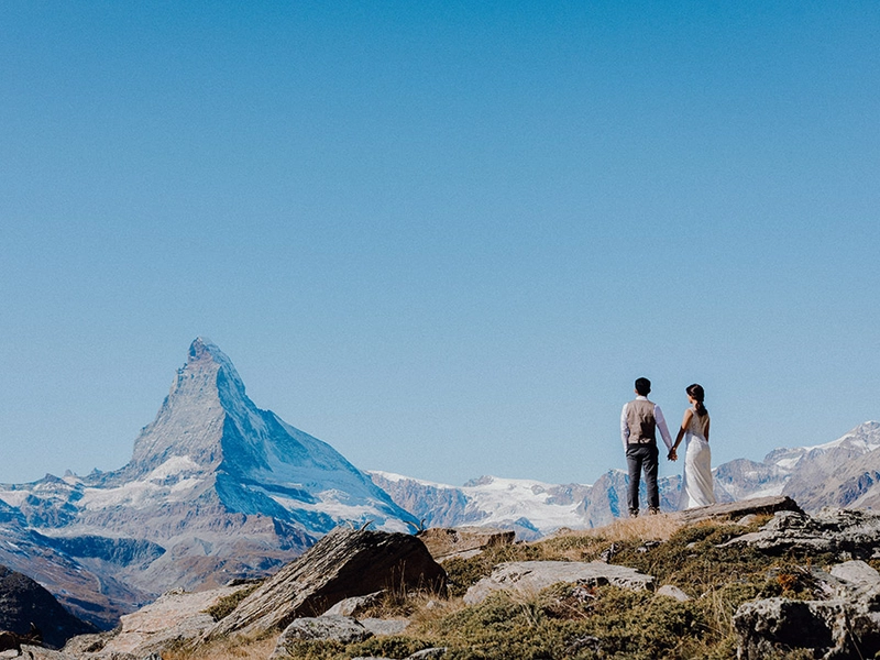 Bridal Portraits in Zermatt, Switzerland, Featuring the Magnificent Swiss Alps