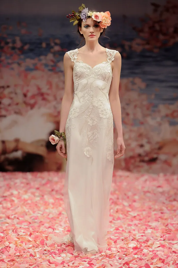 Claire Pettibone 2013 Fall Collection – Alma. Ivory floral embroidery with pearl silk and guipure embellished neckline and back. theweddingnotebook.com