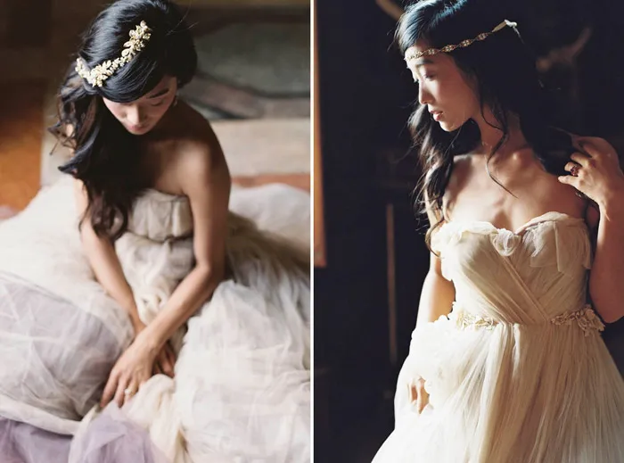 Left: Sonnet Vine; Right:Esmee Headband – Enchanted Atelier By Liv Hart Fall 2015 Collection. Photo by Laura Gordon Photography. theweddingnotebook.com