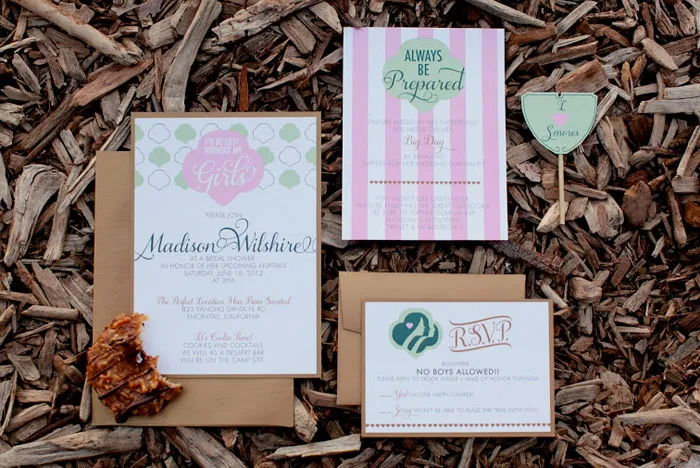 Pink and green bridal shower invitations. Beau &amp; Arrow Events. Photo by Swoon by Katie. theweddingnotebook.com