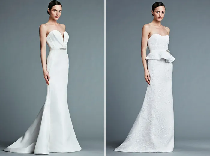 Left: Valentine; Right: Reinette – J. Mendel Bridal 2015 Collection. theweddingnotebook.com