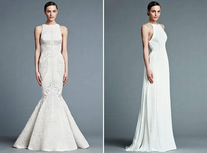 Left: Catherine; Right: Francoise – J. Mendel Bridal 2015 Collection. theweddingnotebook.com