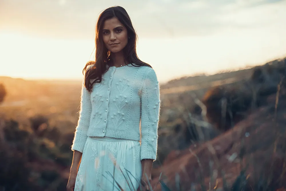 Valmy Cardigan Maine skirt - Laure de Sagazan 2019 Bridal Collection. theweddingnotebook.com