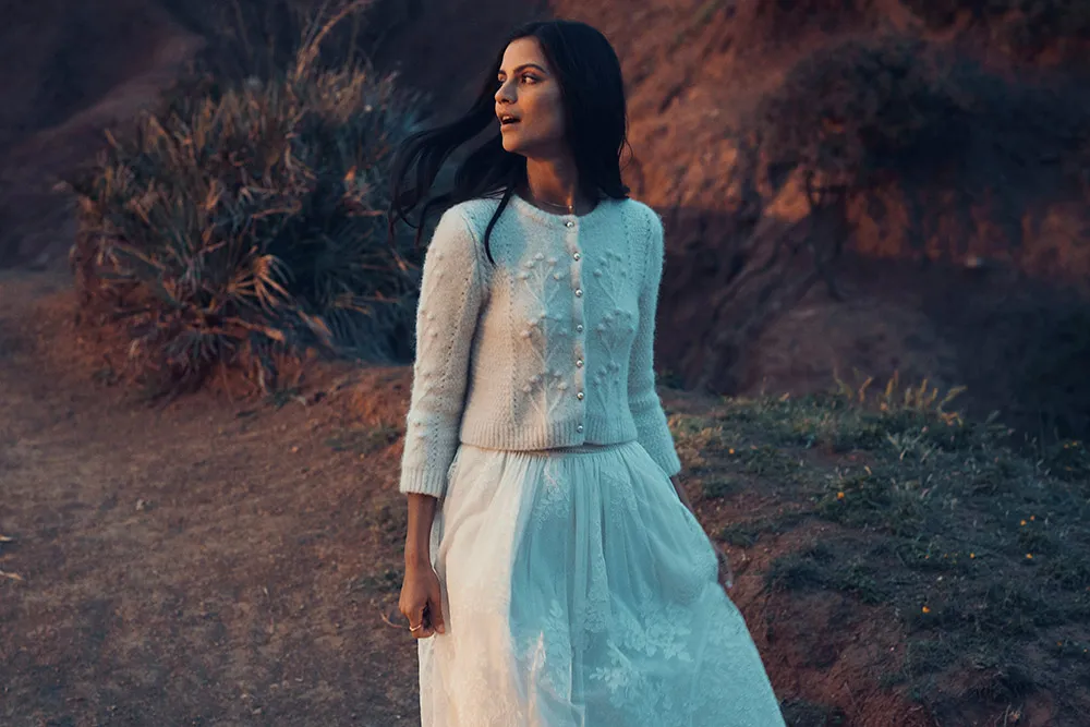 Valmy Cardigan Maine skirt - Laure de Sagazan 2019 Bridal Collection. theweddingnotebook.com