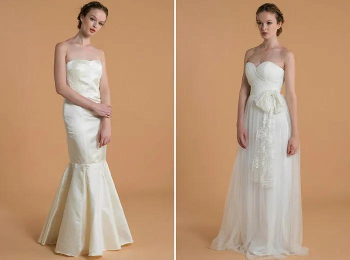 Left: Bridget; Right: Penelope – Love, Yu 2015 Bridal Collection. theweddingnotebook.com