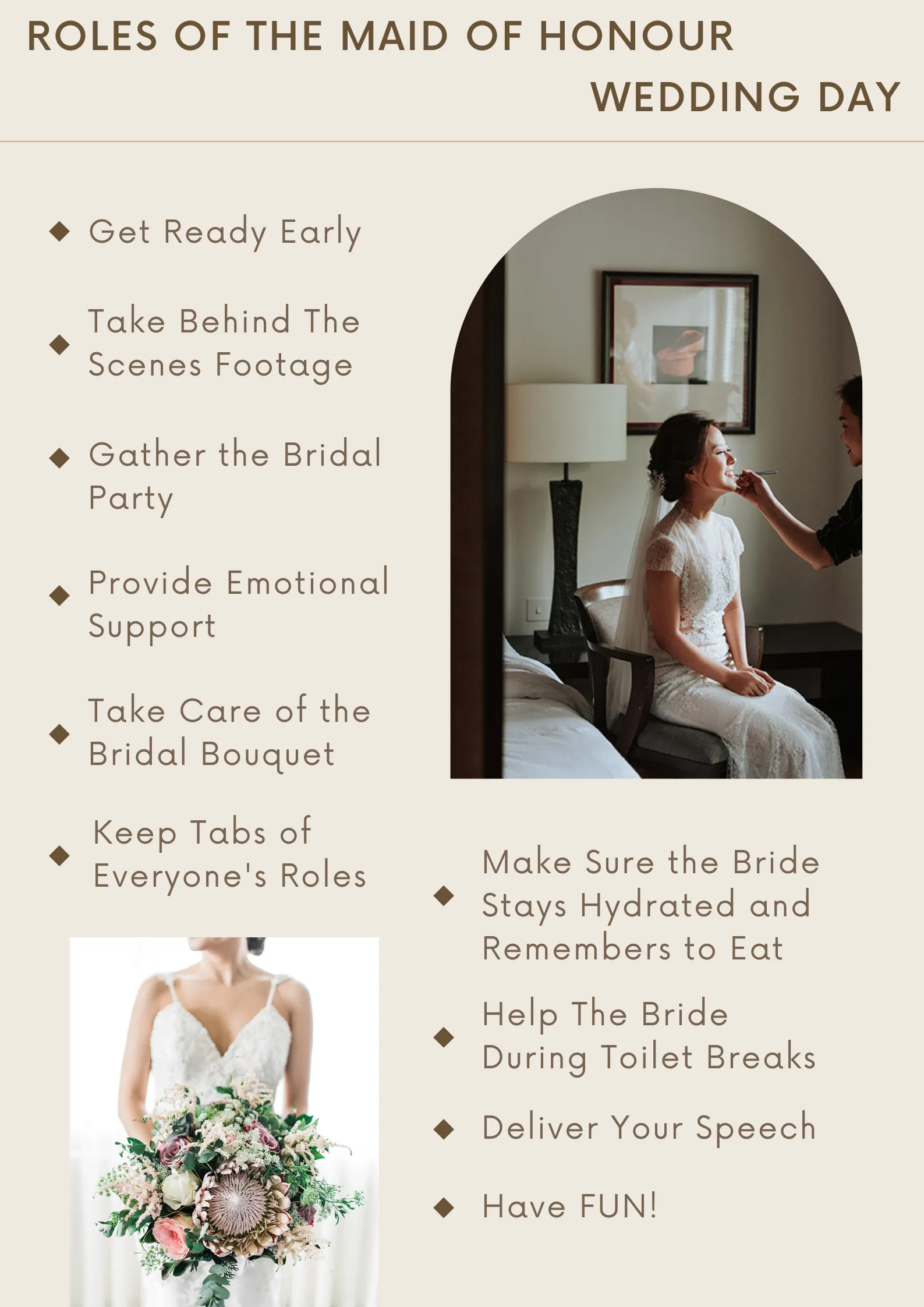 Roles and responsibilities of the Maid of Honour during the wedding day