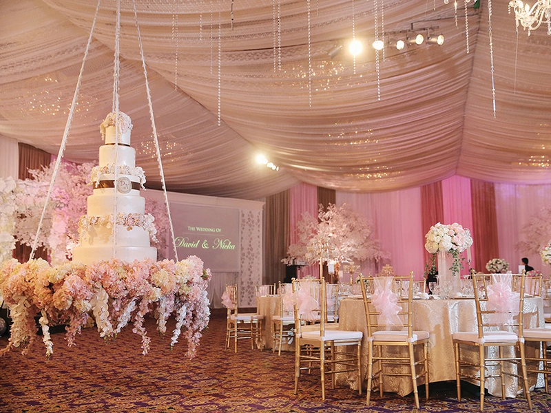 Over The Top Glamorous White, Soft Pink And Gold Wedding