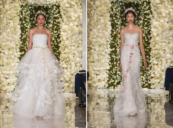 Left: I'm Breathtaking; Right: I'm Beautiful – Reem Acra Fall 2015 Bridal Collection. theweddingnotebook.com