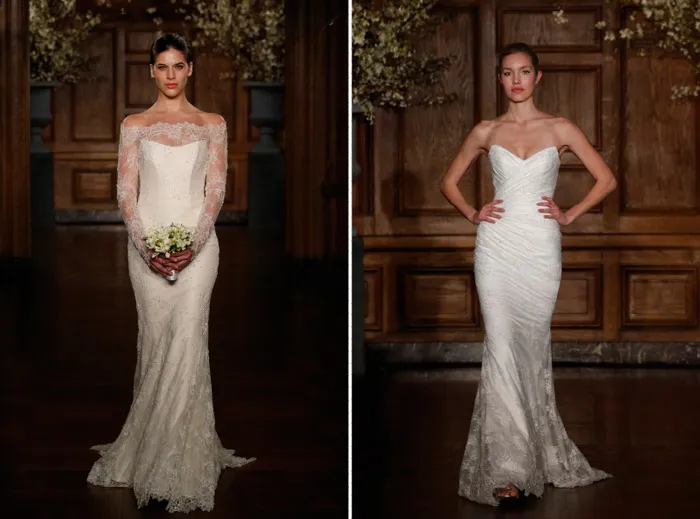 Romona Keveza Couture Spring 2014 Bridal Collection. theweddingnotebook.com. Left: 1920’s – Gatsby; 1930’s – Hollywood Glamour. A gown that has film noir goddess Jean Harlow written all over it