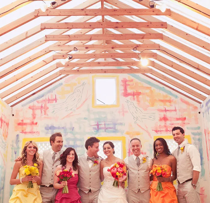 Yellow, pink, orange bridal party. Jagger Photography. theweddingnotebook.com