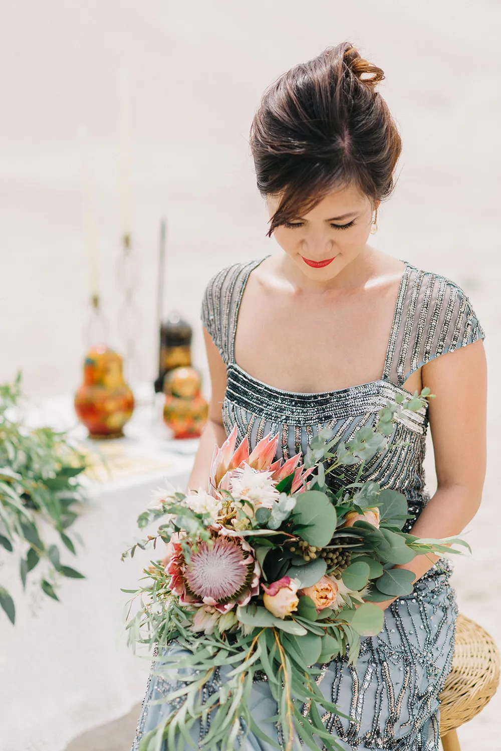 Bohemian rustic bridal bouquet. Peter Herman Photography. theweddingnotebook.com