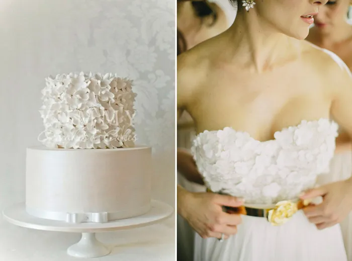 Left: Yummy Cupcakes and Cakes; Right: Monique Lhuillier, Photo by Terralogical. theweddingnotebook.com